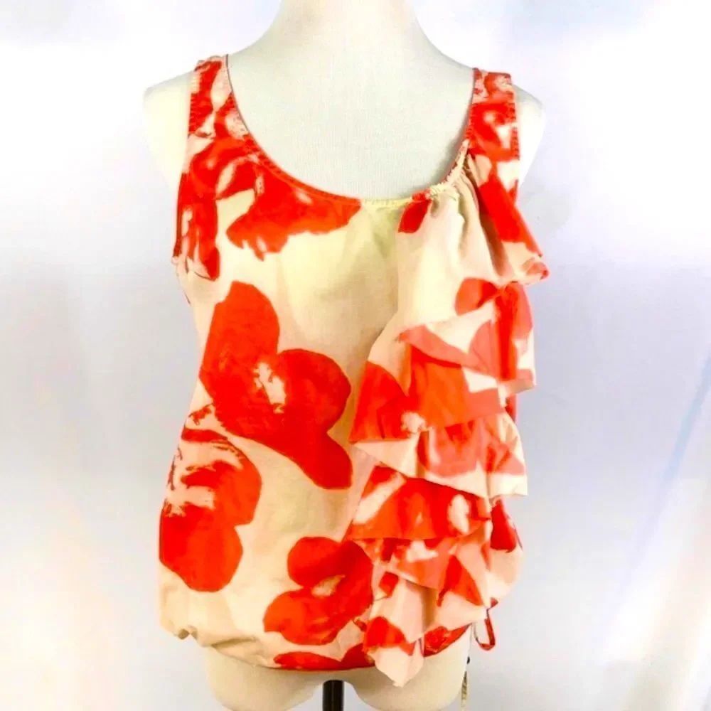 ☀️ NY&Co. Sleeveless Ruffled Coral Sleeveless Blouse